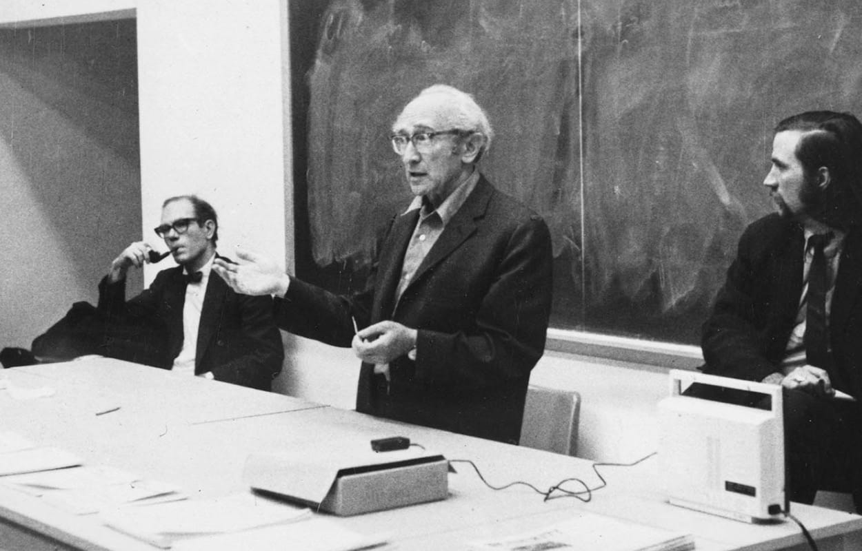 The Rockefeller protégé Abba Lerner (standing), did just that in a debate with Lyndon LaRouche (seated) at Queens College in New York City, December 2, 1971.