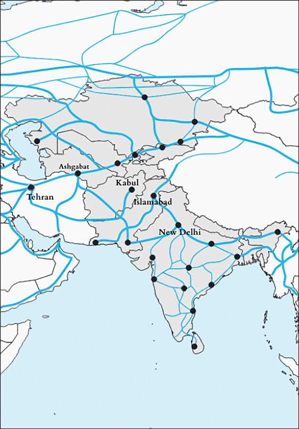 Existing and potential development corridors of the World Land-Bridge.
