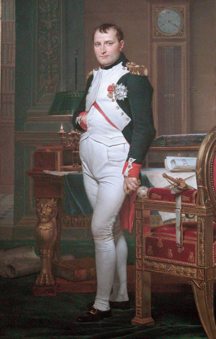 “After the terrible period following the French Revolution, which was actually organized from London, France went through a great agony, which culminated in the rise of an evil man called Napoleon Bonaparte.” Here, an 1812 portrait, titled The Emperor Napoleon in His Study at the Tuileries, by Jacques-Louis David.