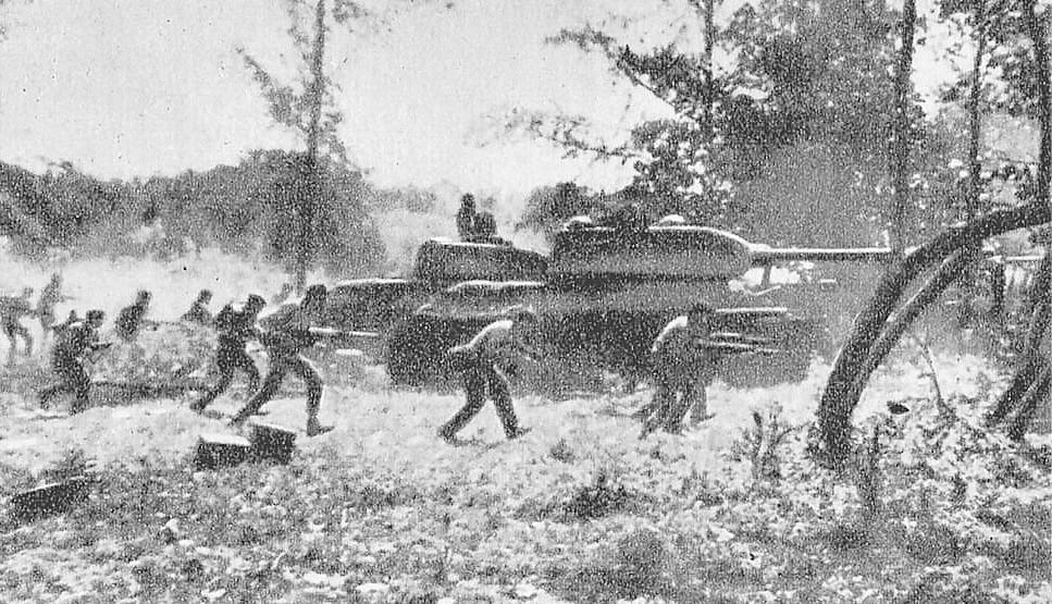 Counter-attack by Cuban Revolutionary Armed Forces supported by T-34 tanks near Playa Giron during the Bay of Pigs Invasion, April 19, 1961.
