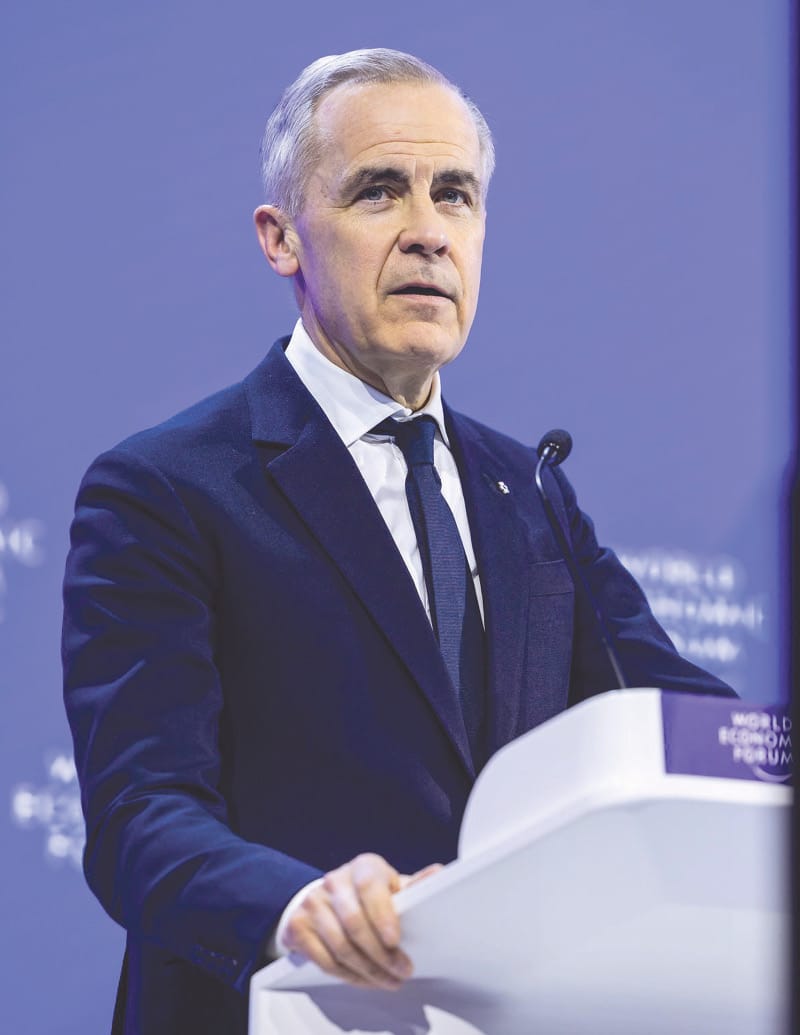 Canadian Prime Minister Mark Carney addresses the World Economic Forum in Davos, Switzerland, Jan. 20, 2026.