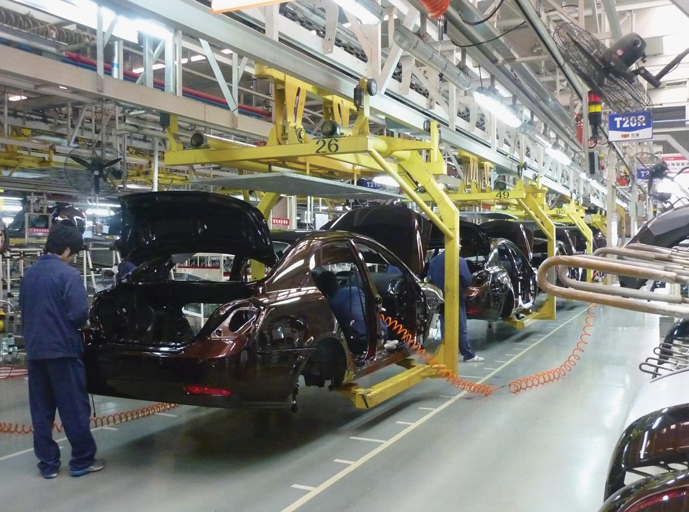 Assembly line of Geely Auto, a leading Chinese producer of electric vehicles, in the Beilun District of Ningbo City, Zhejiang Province.