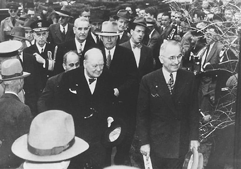 Truman and Churchill arriving in Fulton, Missouri