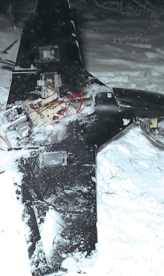 Debris from a Ukrainian drone used in the attack on Russian President Vladimir Putin’s Valdai residence, Dec. 28-29, 2025. Image is from a Russian military video.