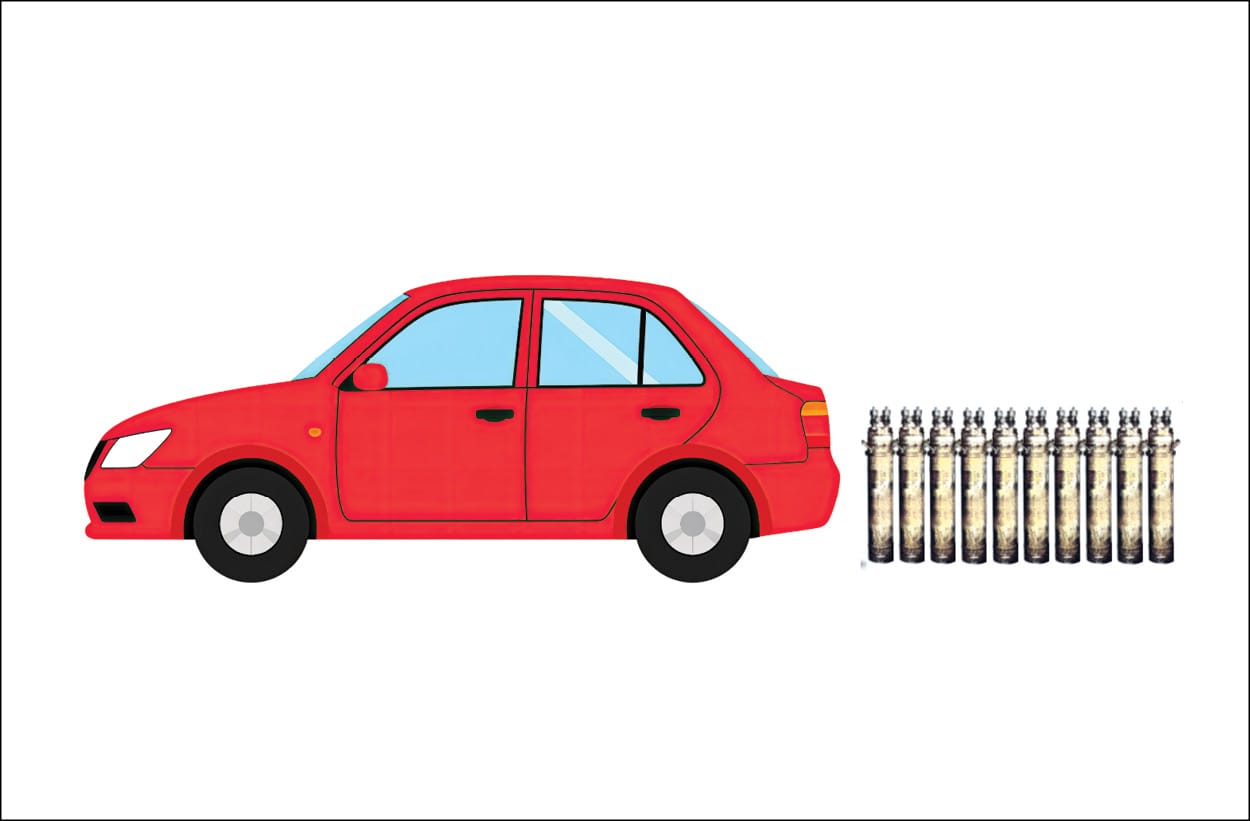 Approximate size of 10 containers of enriched uranium hexafluoride, enough for 6-10 nuclear bombs.