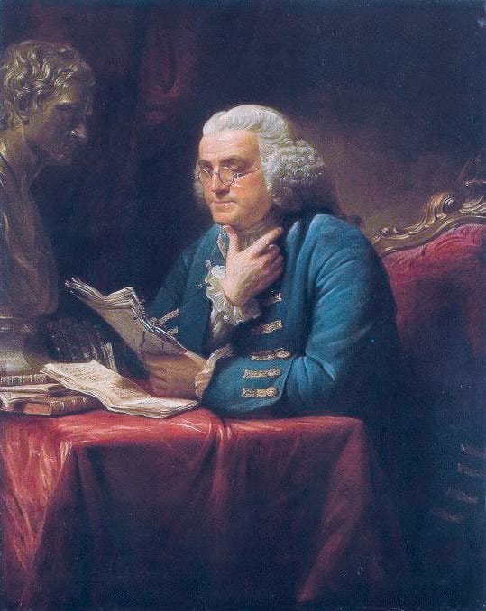 Benjamin Franklin, painted by David Martin. Franklin studied the moral and ethical theories of Confucius and spoke highly of them.