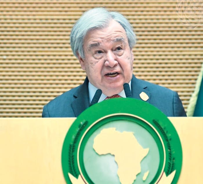 UN Secretary-General António Guterres addresses the 39th African Union Summit in Addis Ababa, Ethiopia, 14 February, 2026.