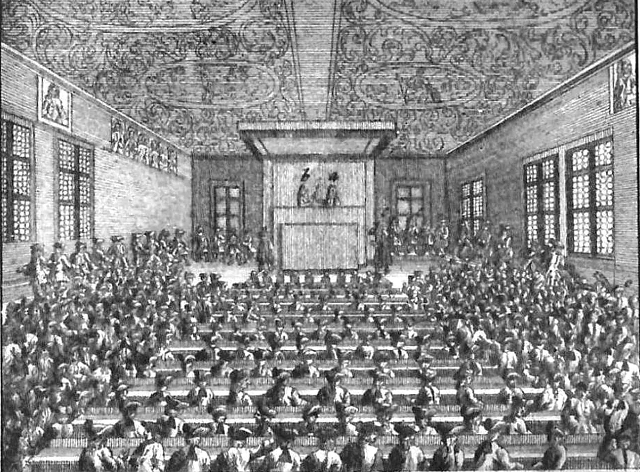 Students attend a lecture in the Great Hall at Halle. By 1700, the University at Halle was Europe’s leading center for language studies. H.W. Ludolf organized study of Oriental languages, travelling to Russia and the Far East, as well as London.