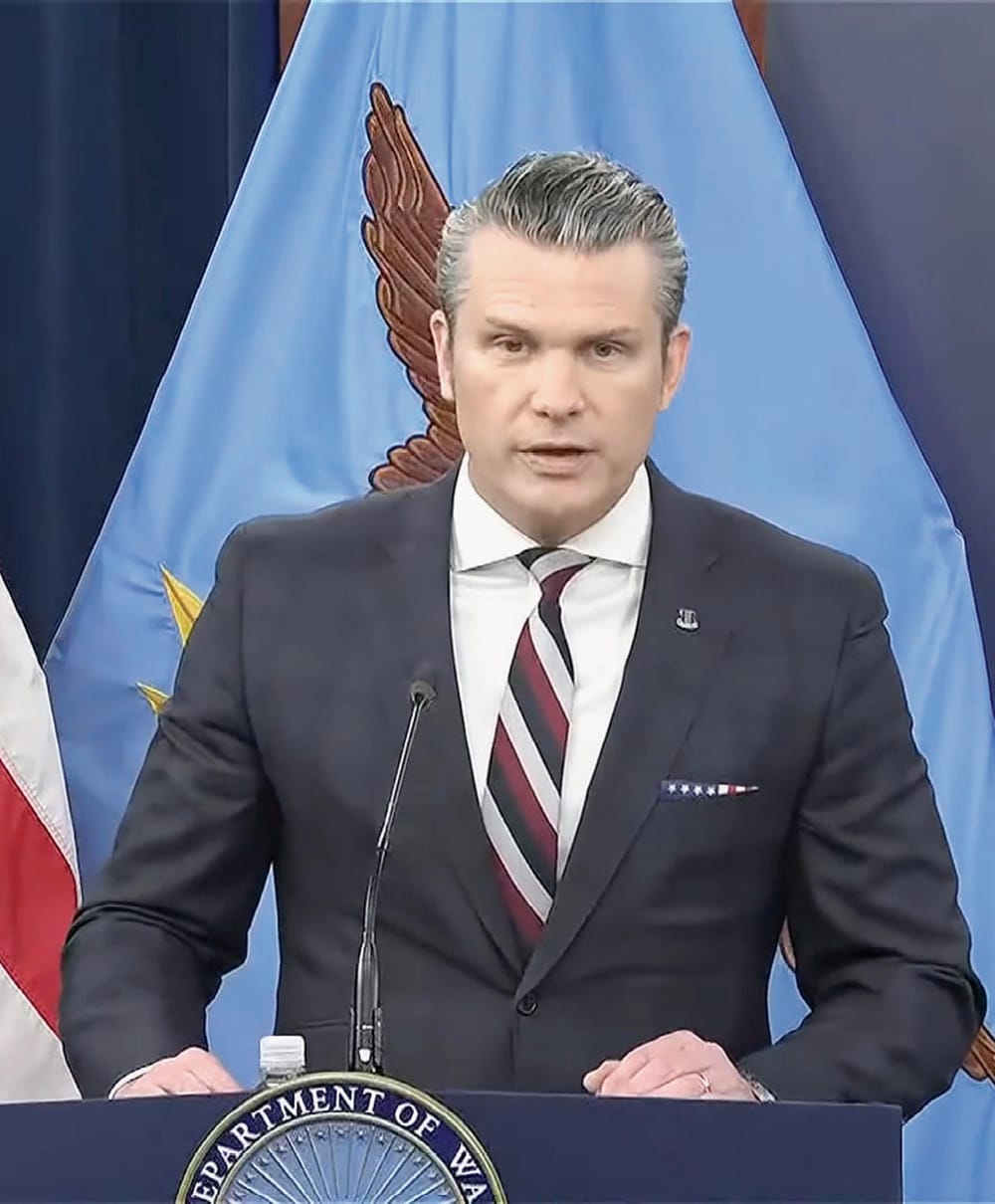 U.S. Secretary of Defense Pete Hegseth addresses a press briefing at the Pentagon, March 4, 2026.