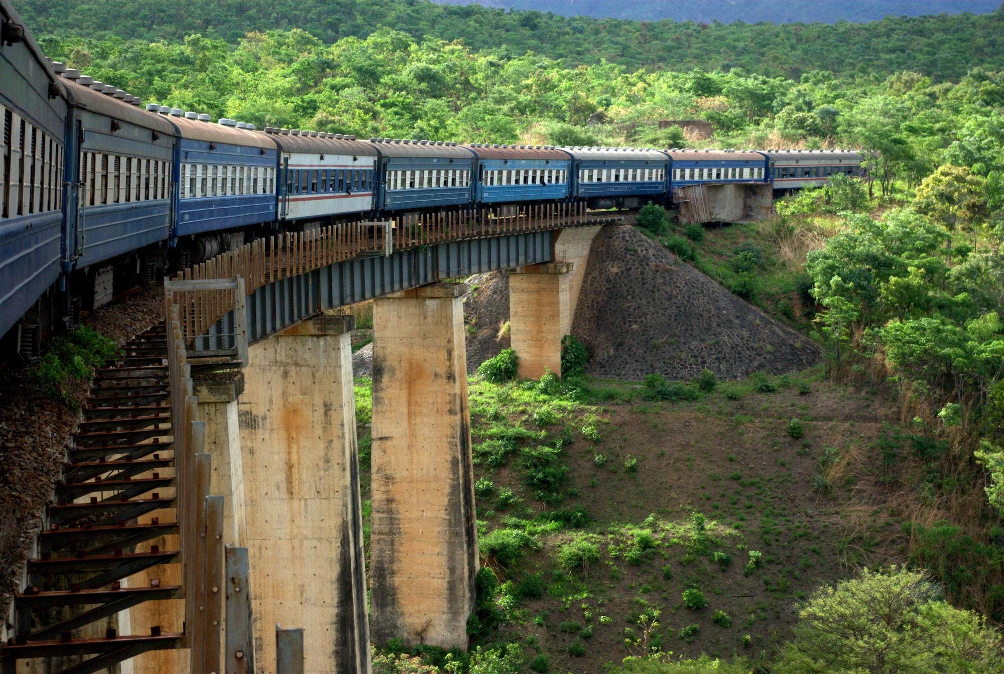 TAZARA Railway crossing a bridge near the Zambian-Zimbabwean border.