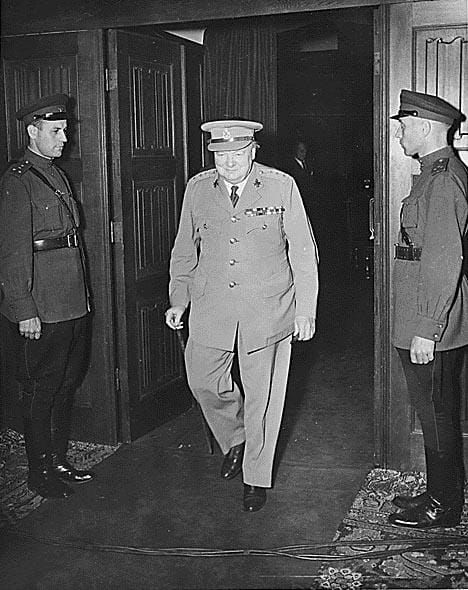 British Prime Minister Winston Churchill, who wanted to drop an atomic weapon on the Soviet Union, at the Potsdam Conference in Germany, July 1945.