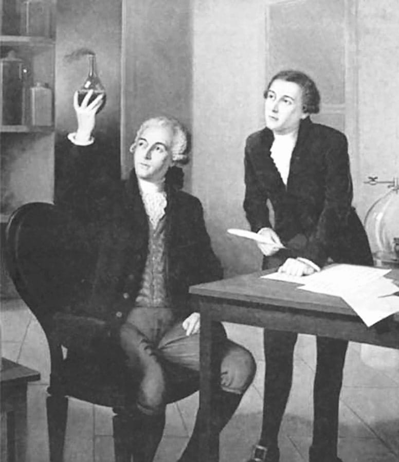 Antoine Lavoisier and his student study combustion