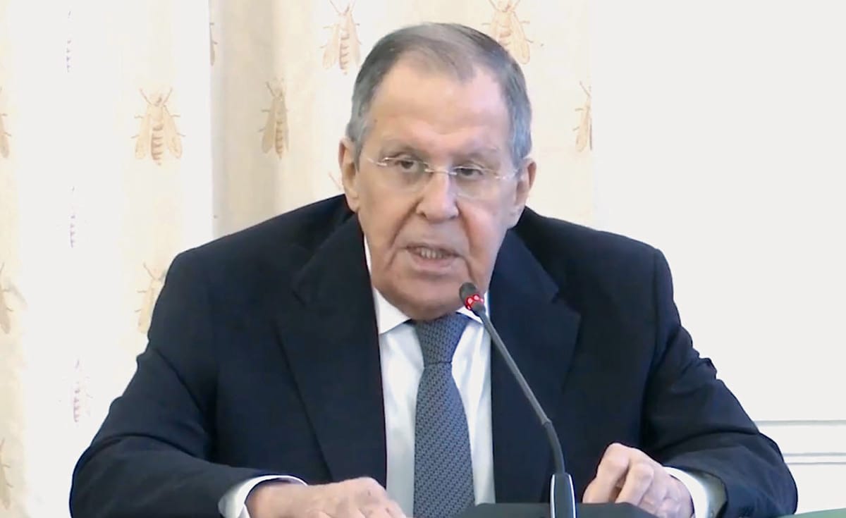 Russian Foreign Minister Sergey Lavrov addresses the General Meeting of the Russian International Affairs Council (RIAC) in Moscow on March 31, 2026.