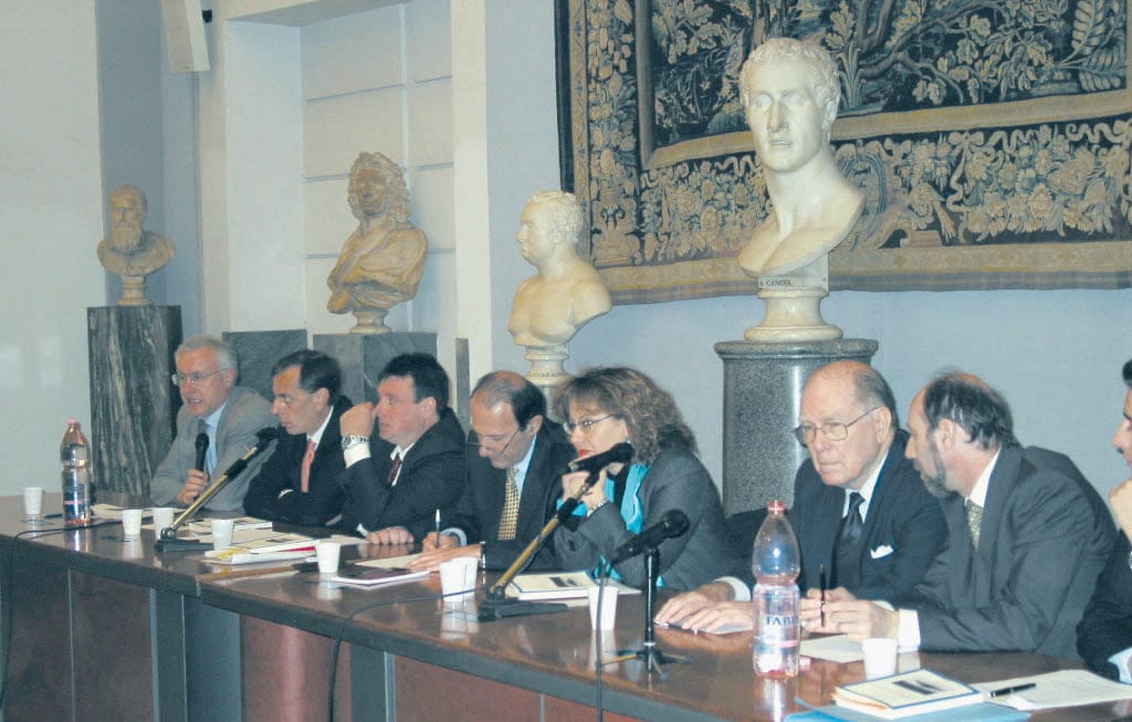 Lyndon LaRouche at a conference in Rome in 2003. LaRouche’s plan for a New Bretton Woods monetary system has received widespread support in Italy, where the Chamber of Deputies voted up a resolution in support of a new global “financial architecture” that would emphasize physical economic production, instead of financial speculation.