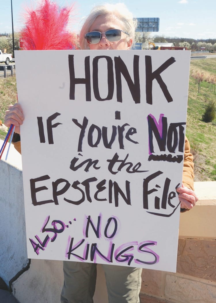 Participant in a "No Kings" rally in Leesburg, Virginia.
