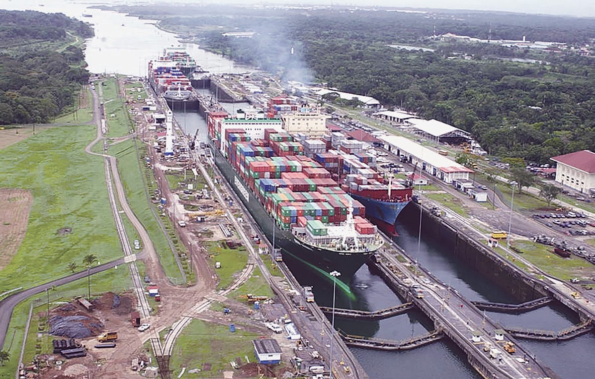 Ships transit the Panama Canal.