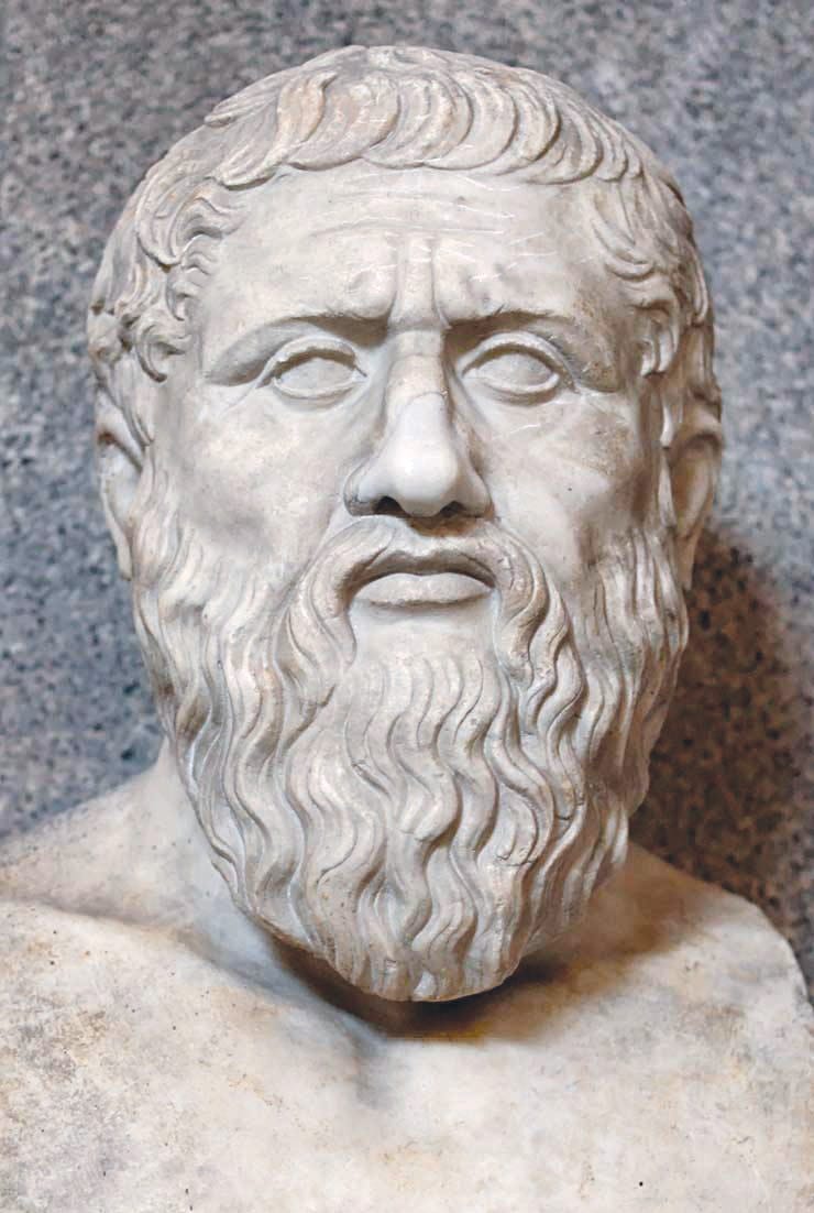 Roman copy of the bust of Plato, modeled after a 4th-Century BC Greek original. It currently resides in the Vatican Museums’ Museo Pio-Clementine Museum (Room of the Muses).