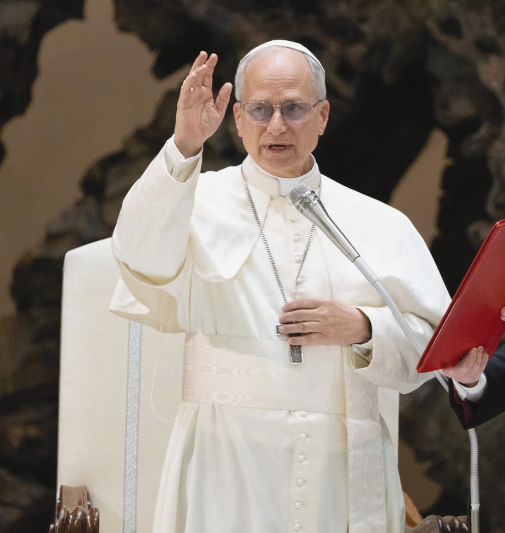Pope Leo XIV, in his first public audience, meets thousands of members of the media at the Vatican, May 12, 2025.
