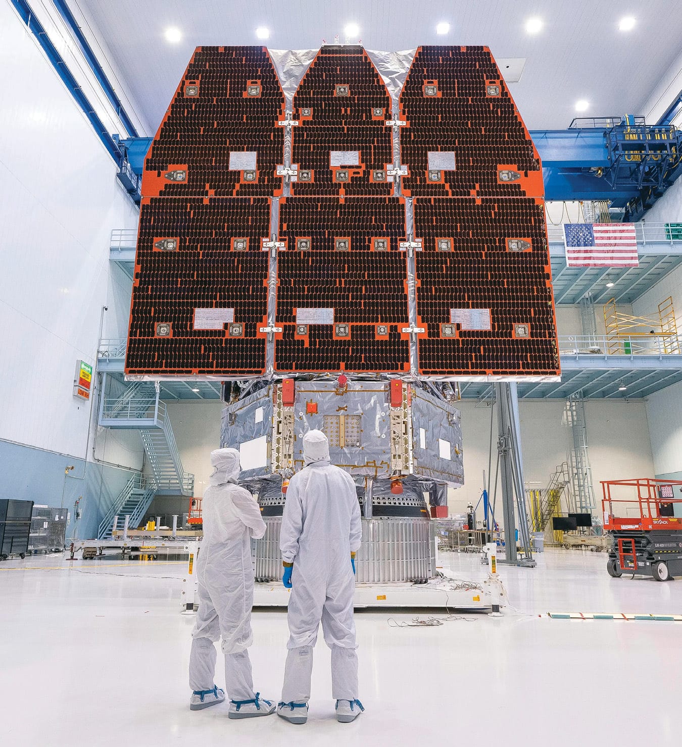 Nancy Grace Roman Space Telescope shown fully assembled, following the integration of its two major components, at the Goddard Space Flight Center in Greenbelt, Maryland, November, 2025, ready for testing.
