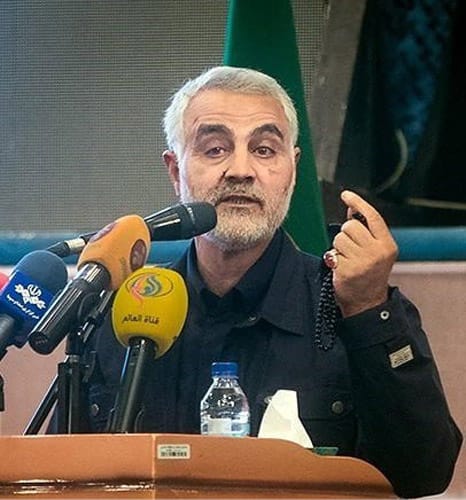 Major General Qassem Soleimani addresses a gathering in Tehran on World Mosque Day, Aug. 21, 2017, commemorating the 1969 arson attack on the al-Aqsa Mosque in Jerusalem.