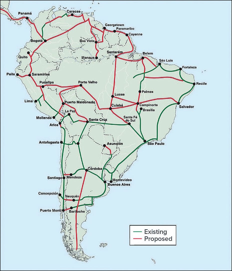 Proposed rail projects for South America.