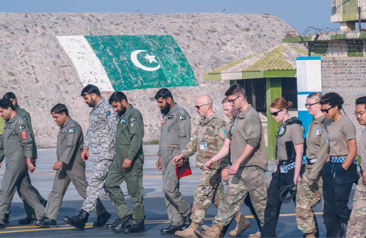 Airmen from the U.S. and Pakistan Air Forces at a Pakistan Operational Air Force Base, March 2, 2022.