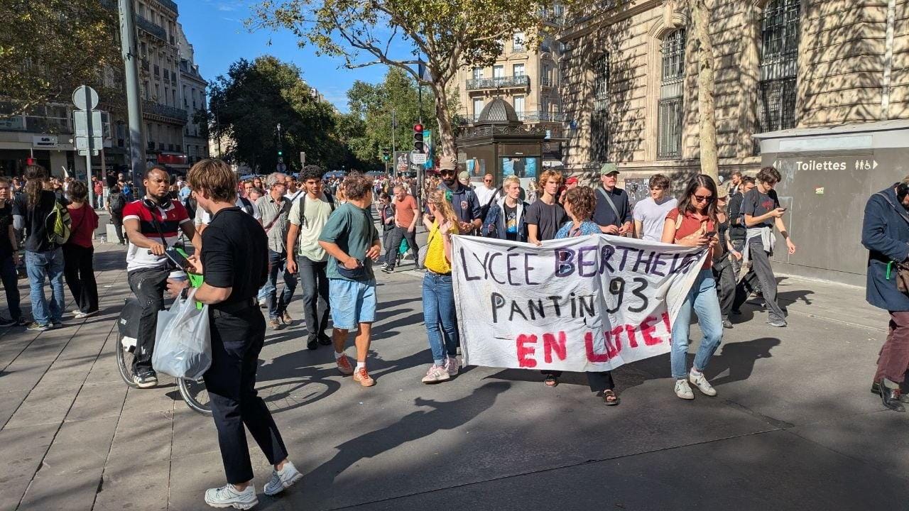 Students from the Lycée Marcelin-Berthelot, a senior public high school in Pantin, participate in nationwide protests against the deplorable school conditions in France.