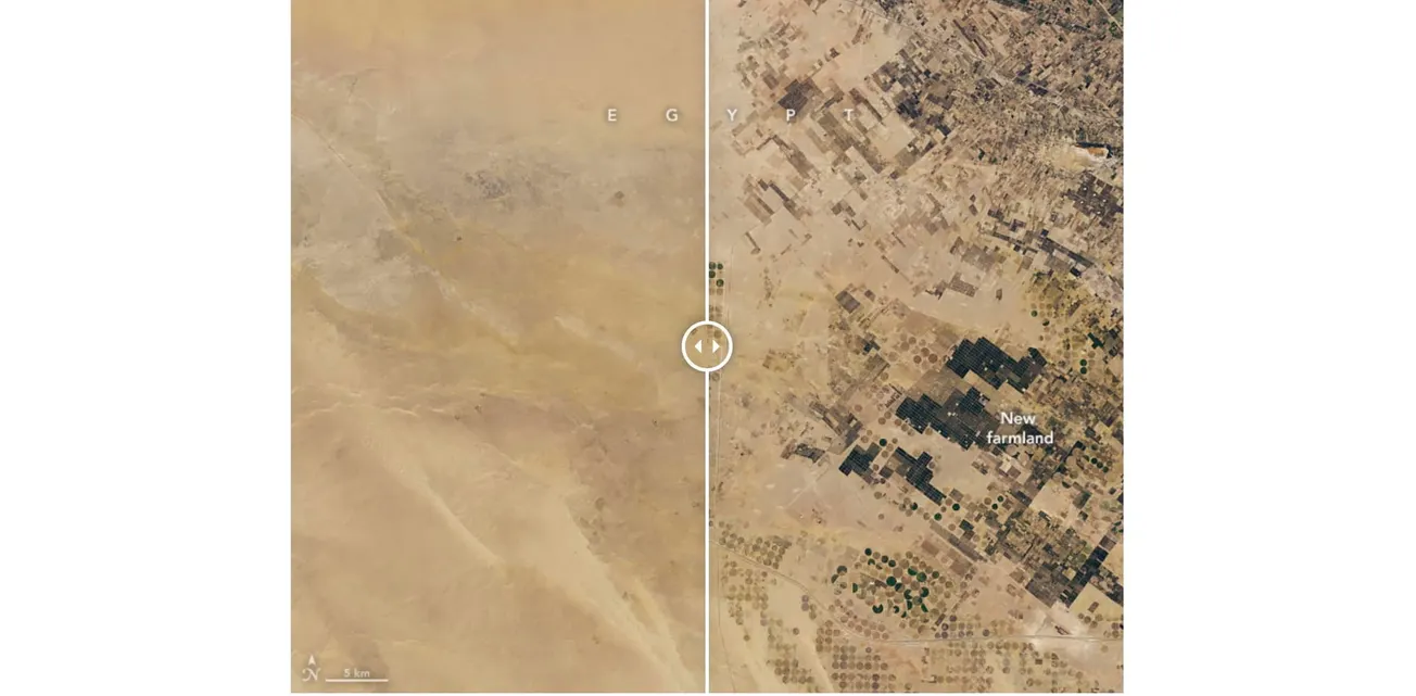 Satellite Photos Show Success of Egypt's New Delta Project To Create Farmland in the Oasis Plan Approach