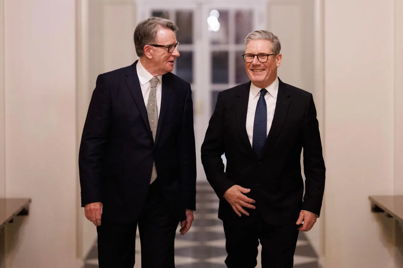 Starmer and Mandelson walking