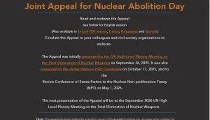 More Than 2,000 Endorse Appeal for Nuclear Abolition Day, Sept. 26