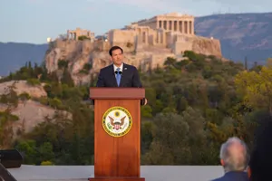 U.S. Secretary of State Marco Rubio delivers his address to the sixth U.S.-Greece Strategic Dialogue in Greece, Oct. 7, 2026.