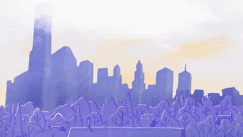 An illustrated gif of a rainy Seattle