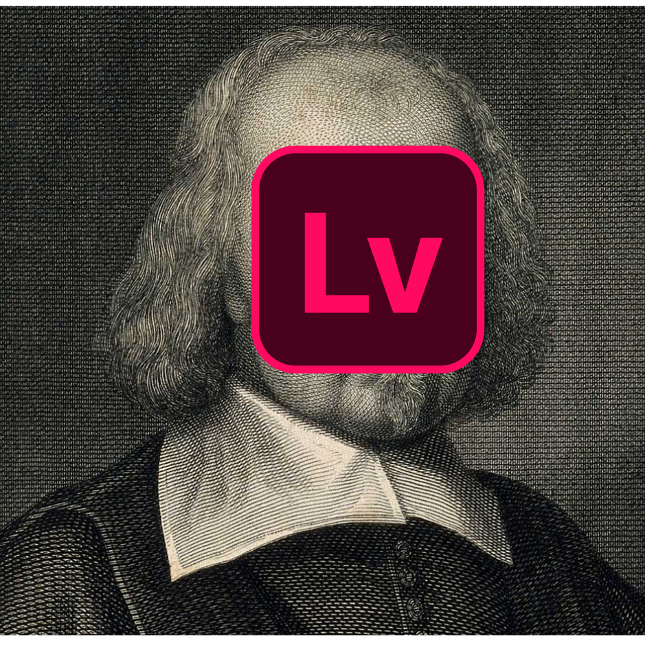 Thomas Hobbes' portrait, with Adobe app logo mock over his face