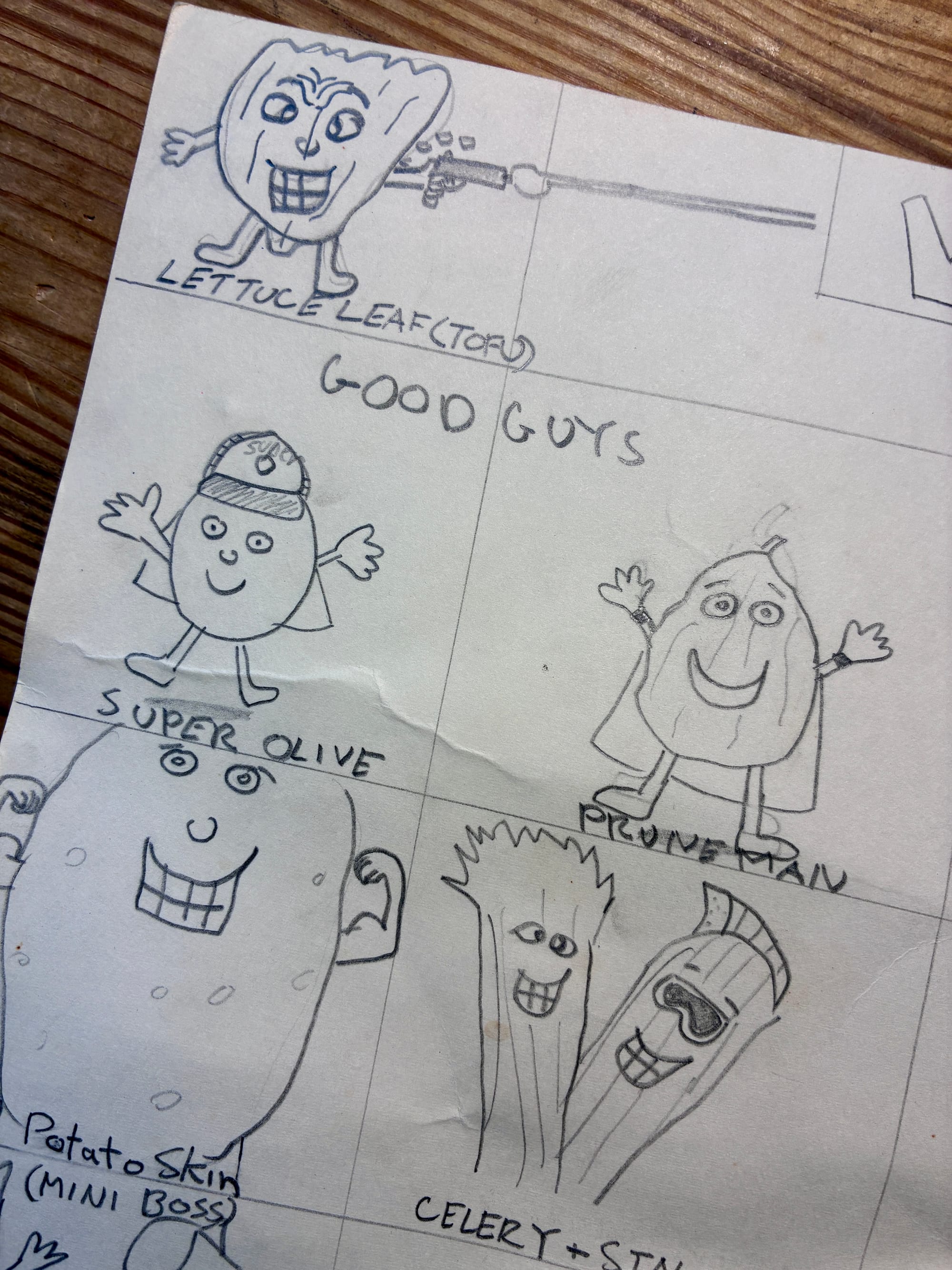 A child drawing of some cartoon superheroes.