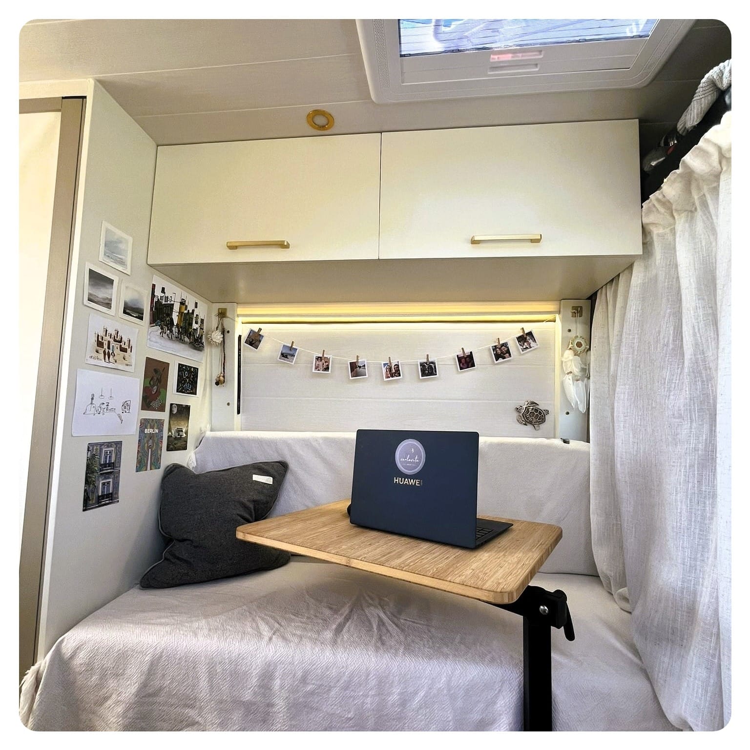 Van life camper van conversion bench space with table on lagun leg 