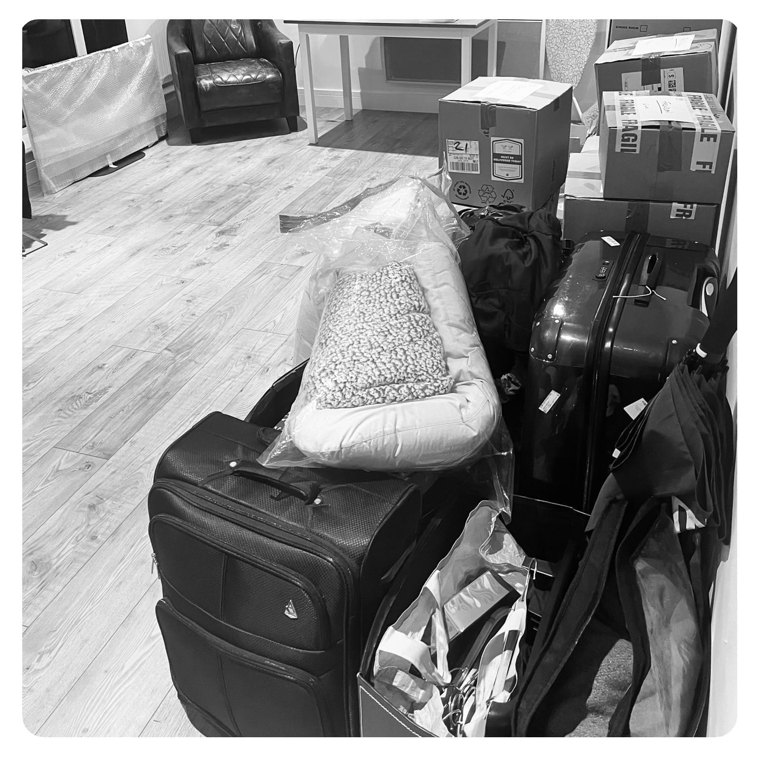 Vanlavita boxes of clothes and belongings that needed downsizing for van life