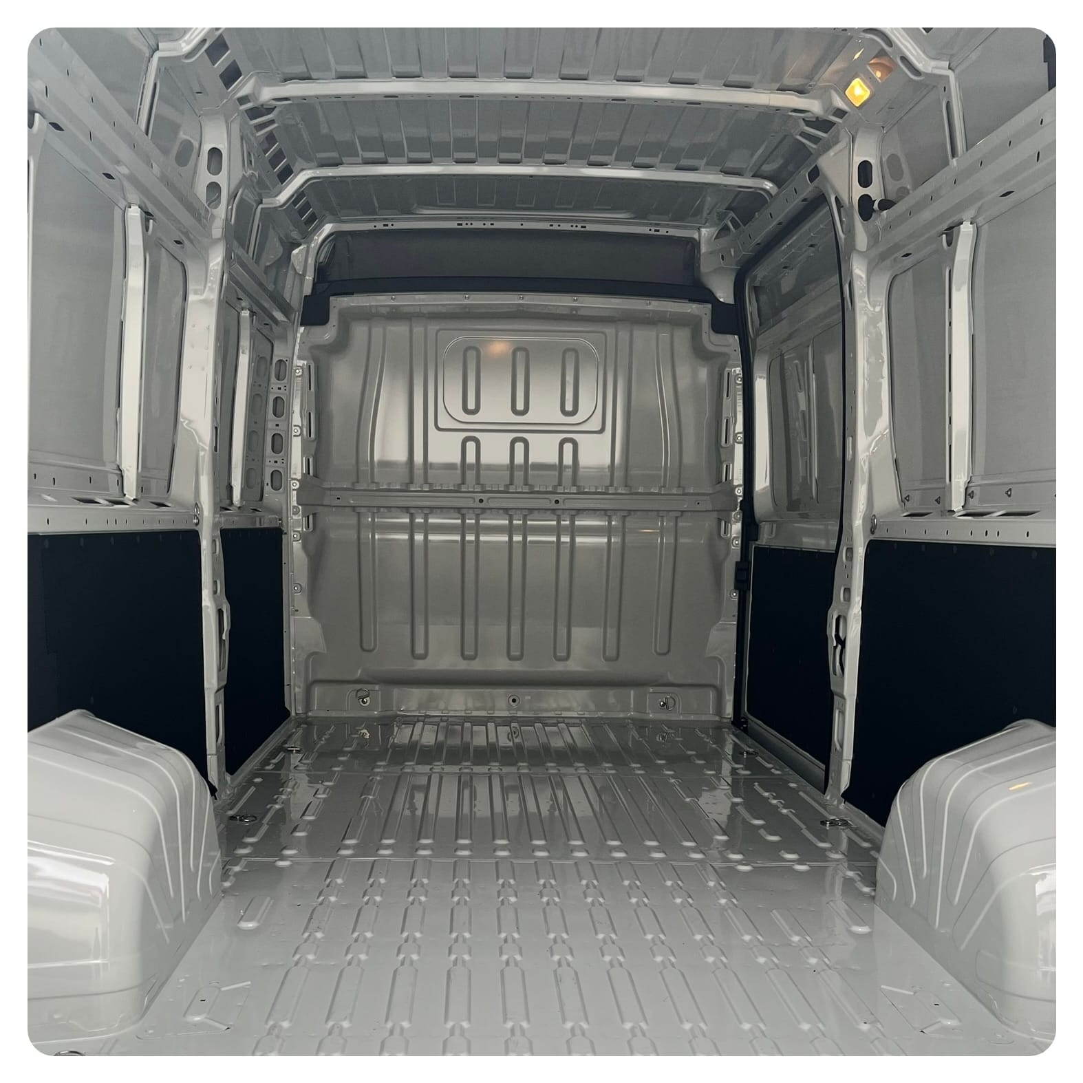Inside of Fiat Ducato panel van before van life conversion to camper van