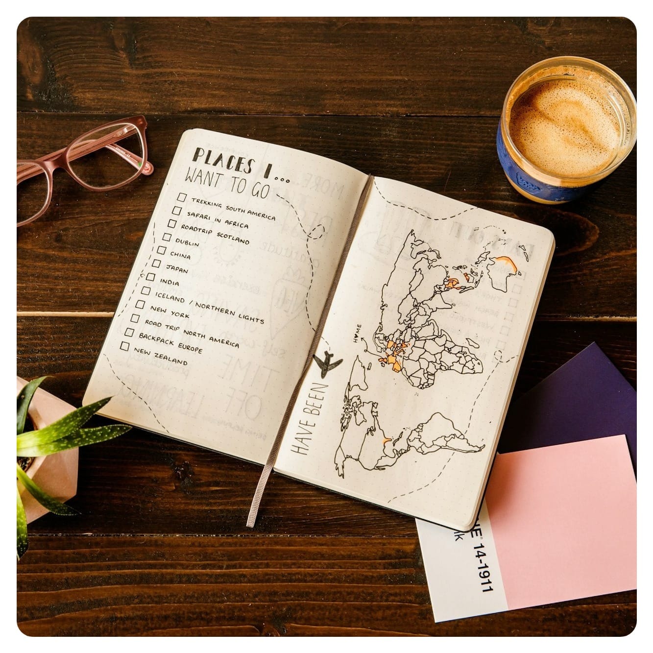 journal note book for travel plan itinerary and map