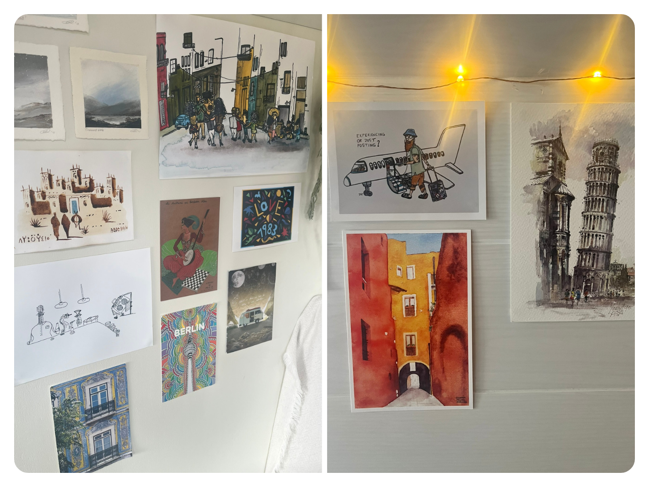 van life walls with colourful personal and travel postcards