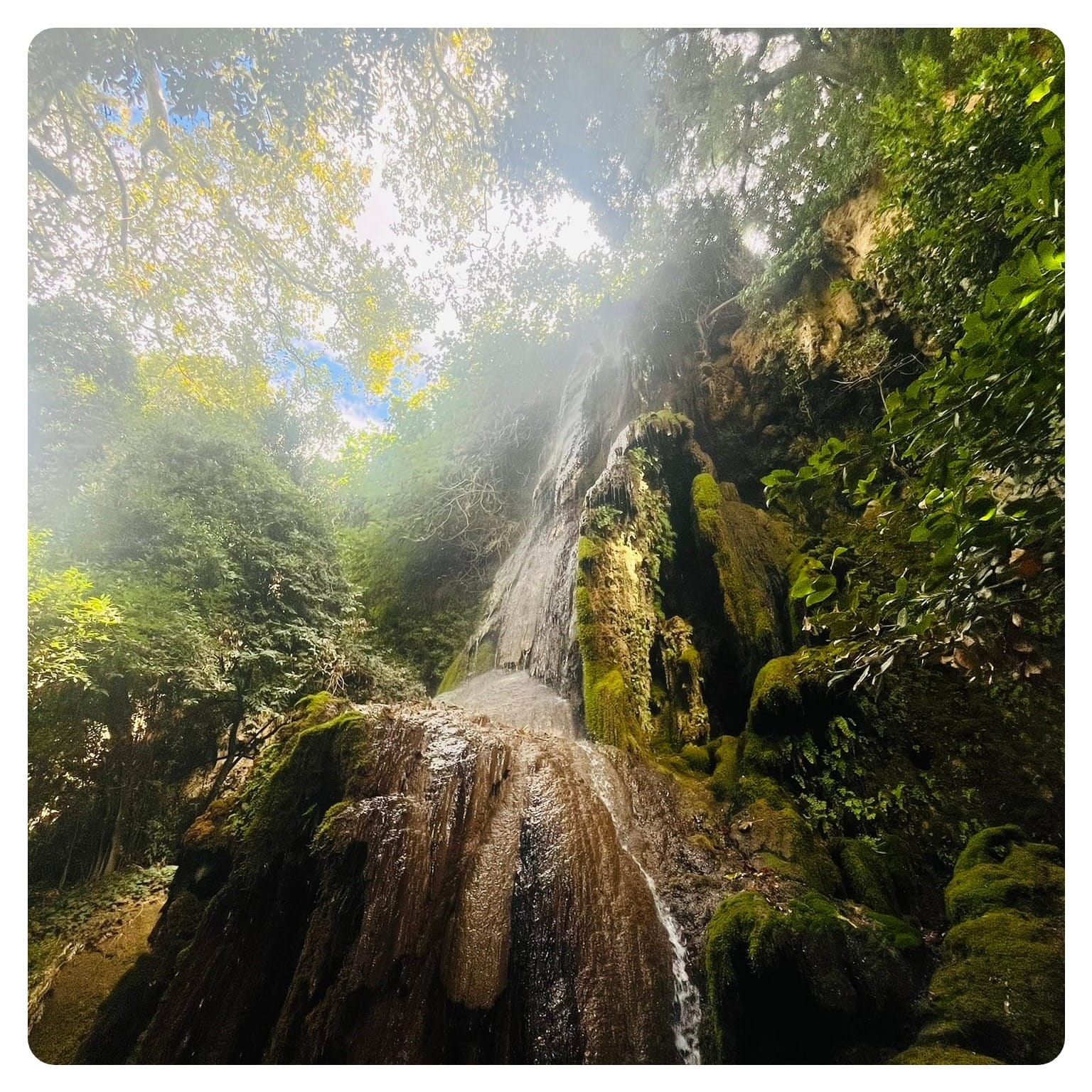 waterfall on moss covered stones
