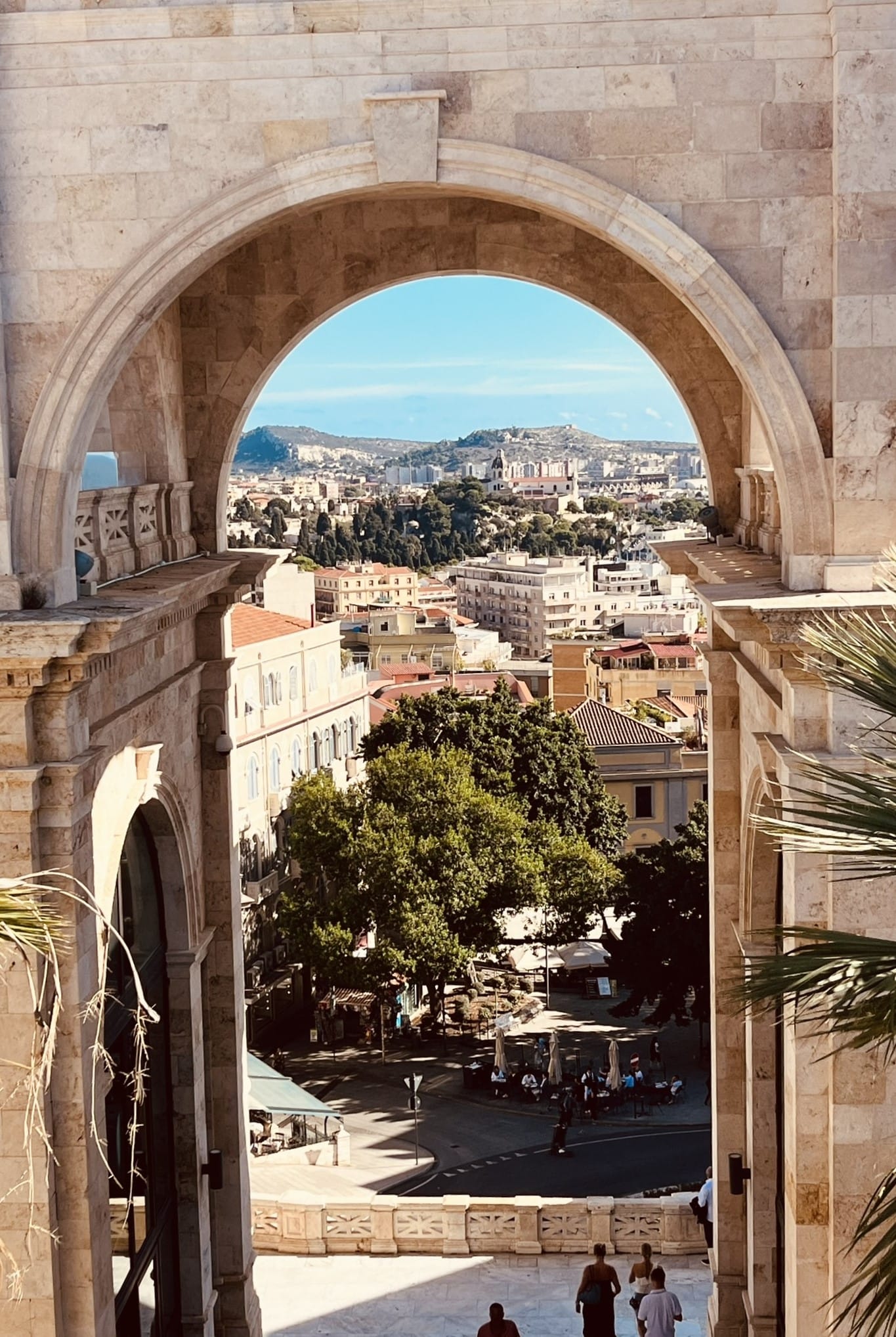 view of cagliari cityscape from stone steps