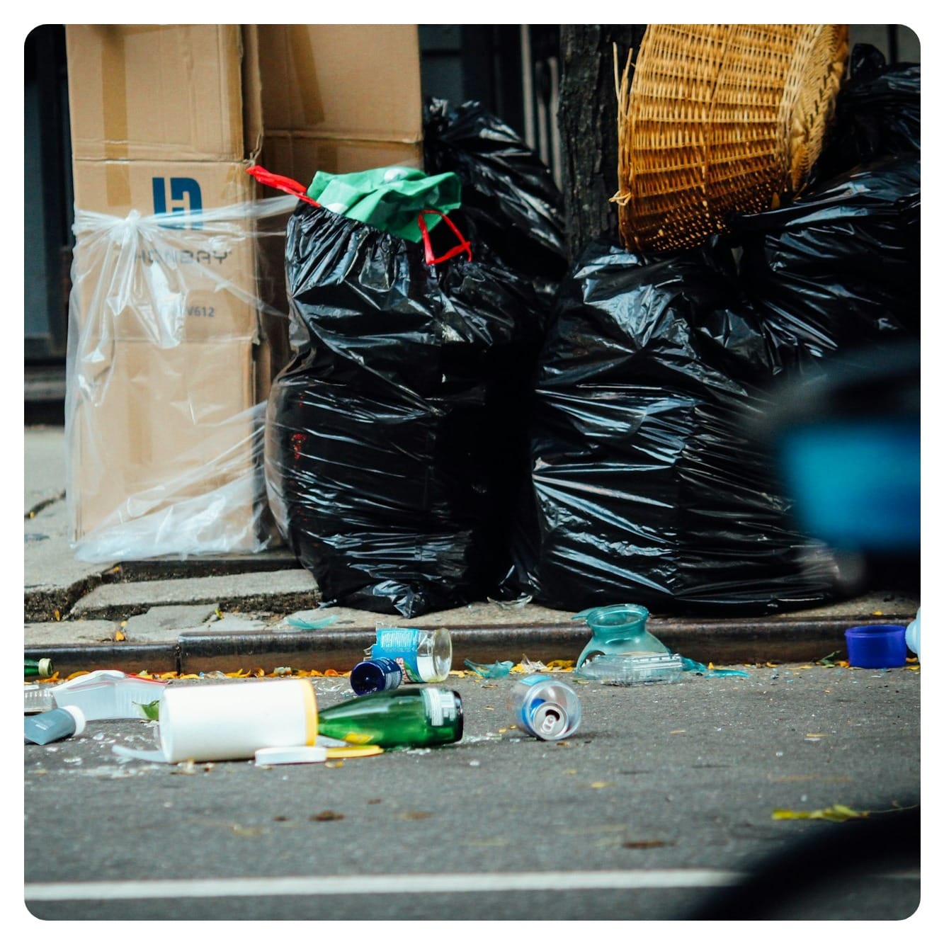 black plastic bags on floor
