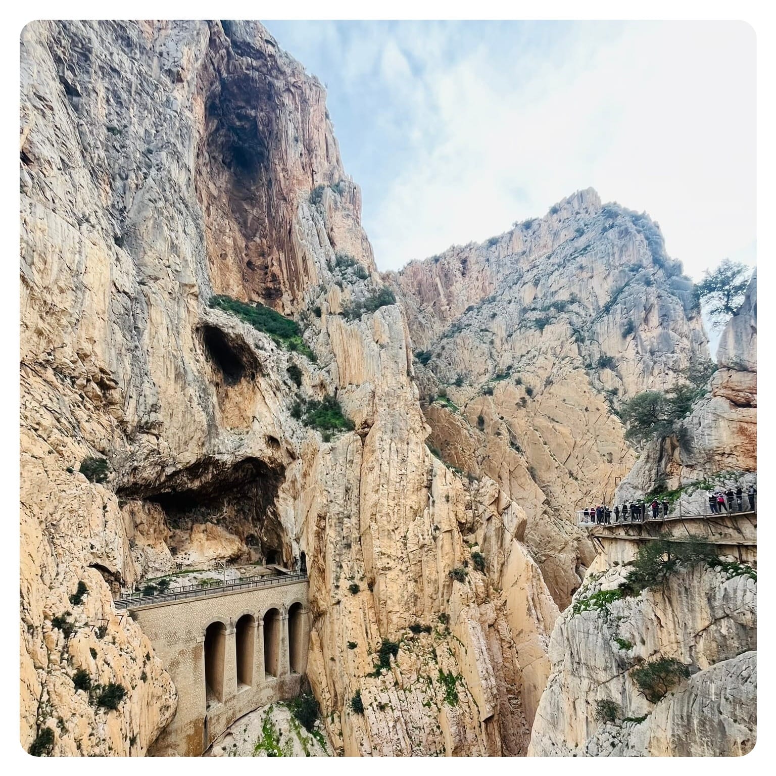high up walking platform around limestone rocks at the caminito del rey