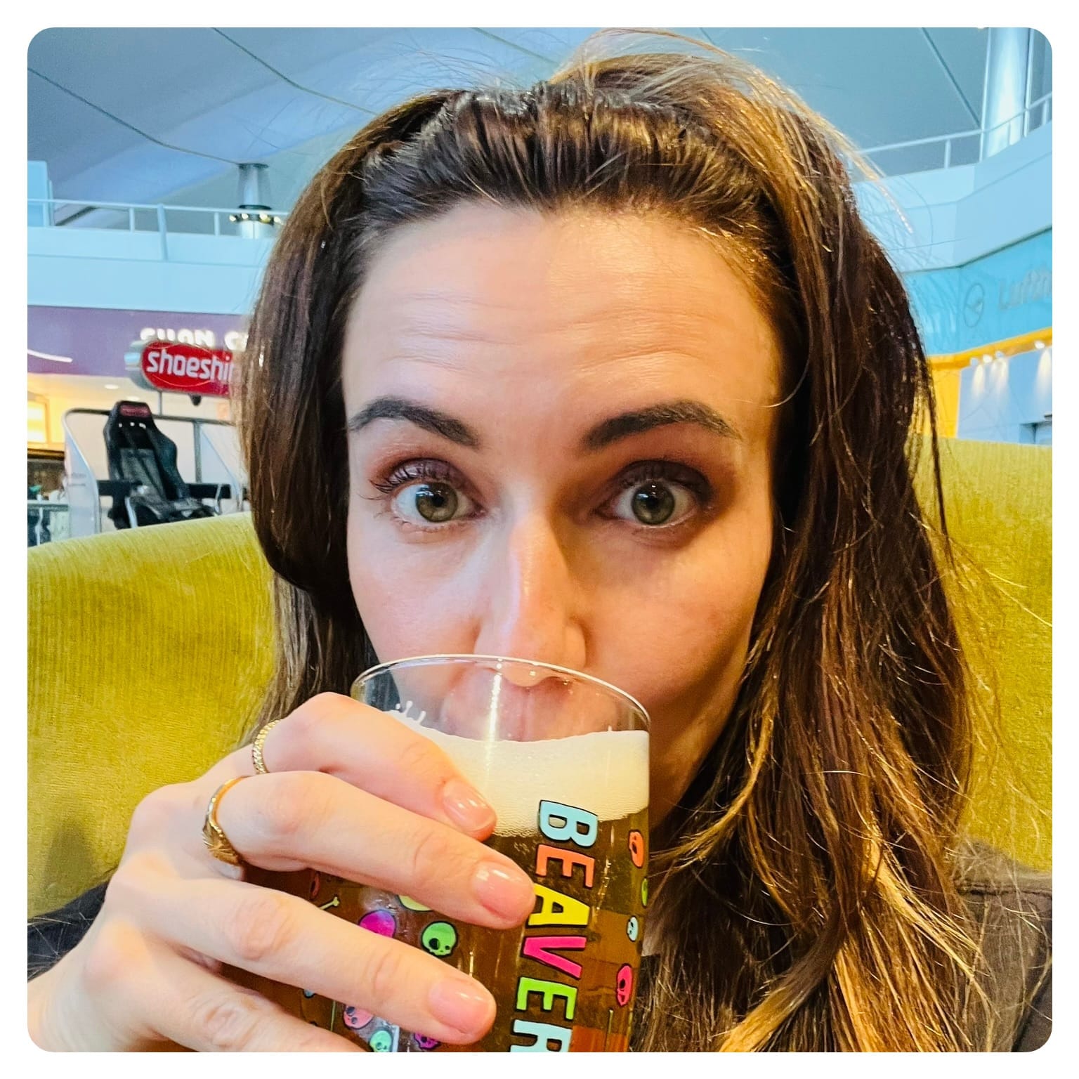 vanlife vanlavita woman drinking a pint of beer