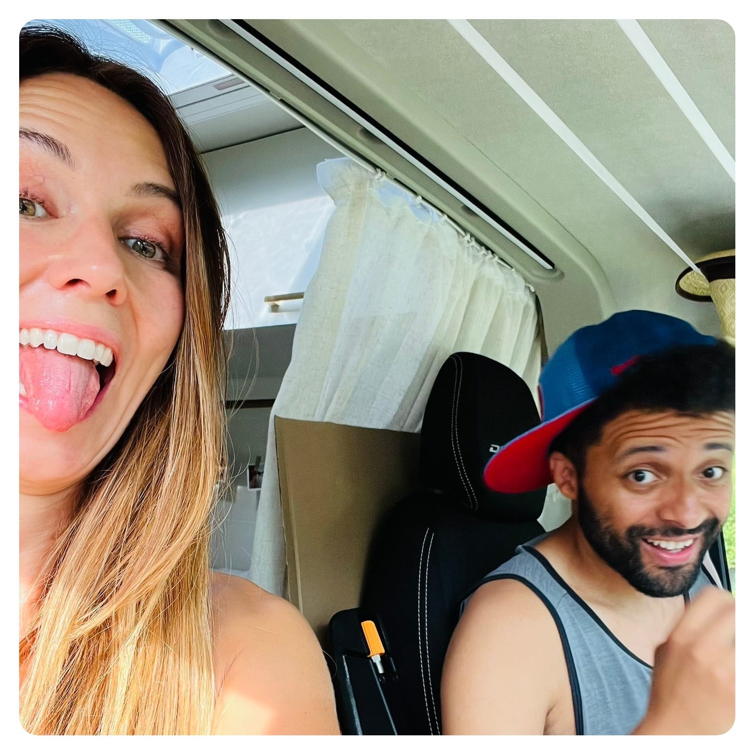 vanlife vanlavita woman and man pulling silly faces