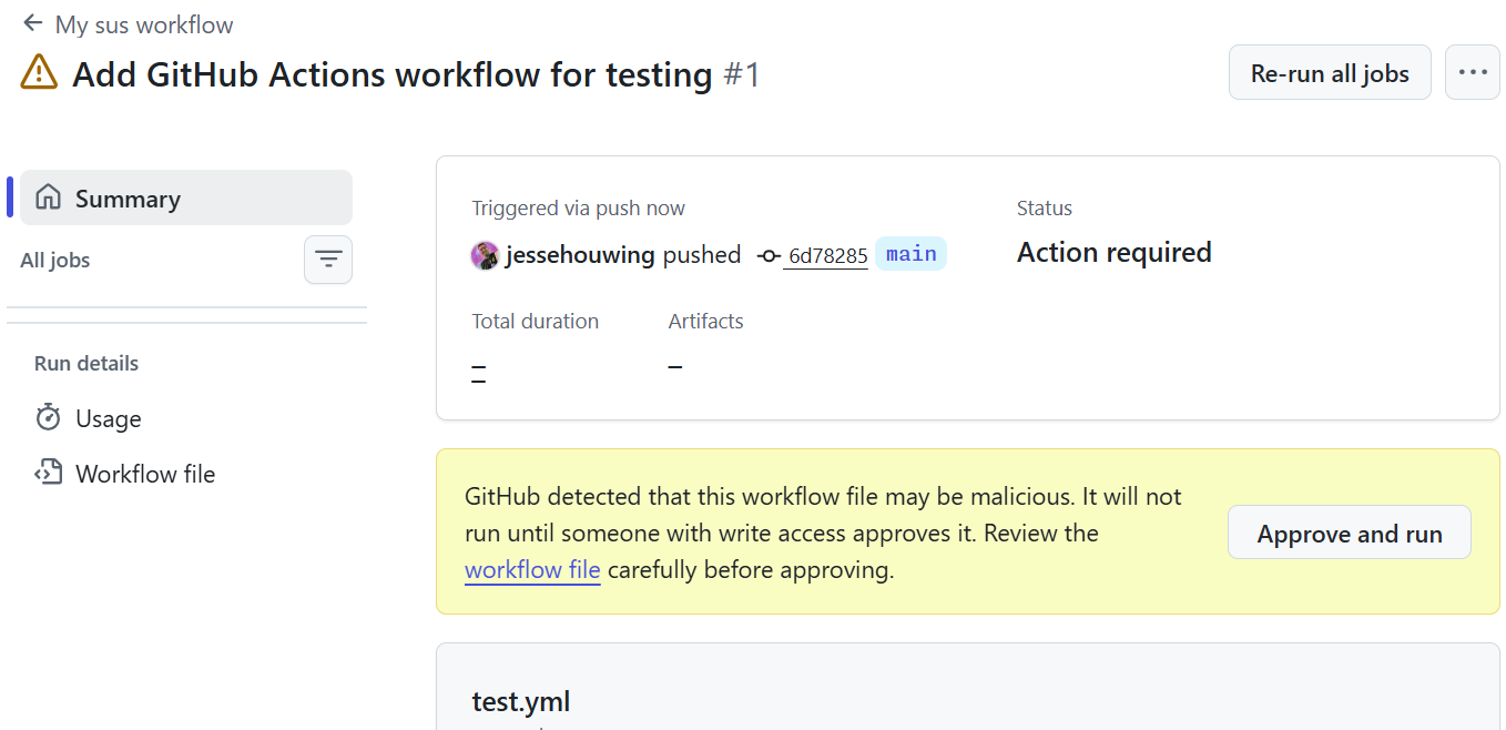 A held GitHub Actions workflow run awaiting approval