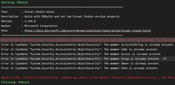 VSBuild task fails on self-hosted Azure Pipelines Agent