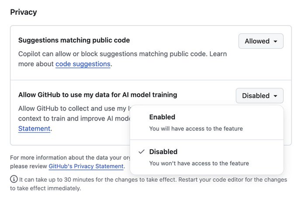 GitHub Copilot will start training on your interactions