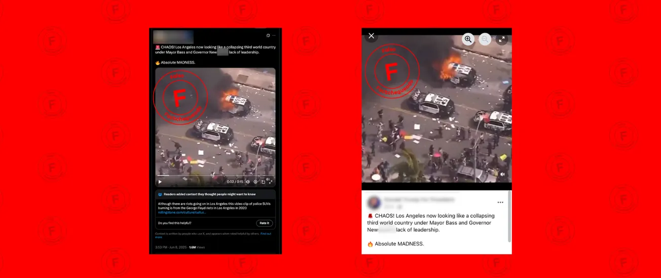 No, este video de patrullas policiales vandalizadas no es de las protestas por las redadas de ICE en Los Ángeles: circula desde 2020