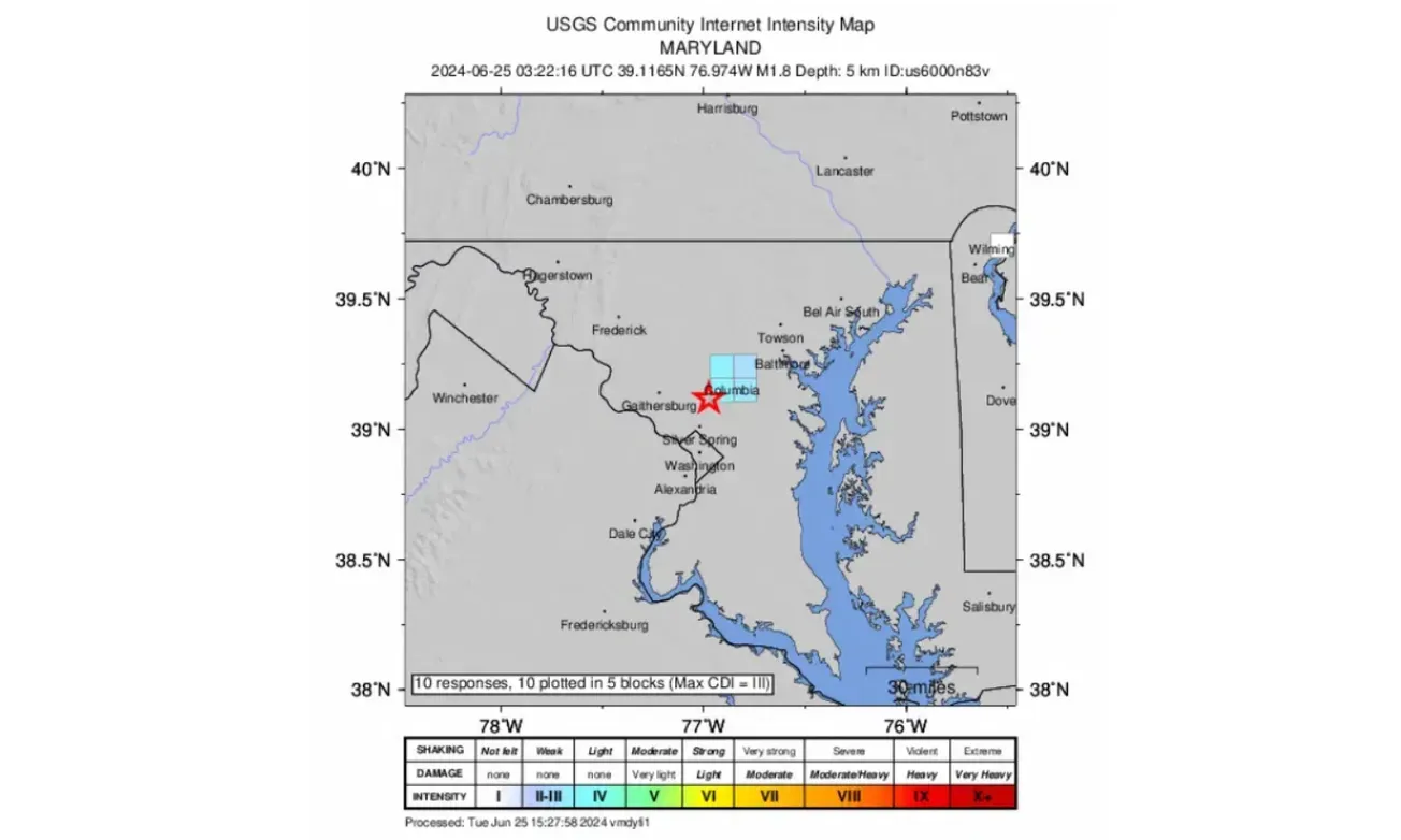 Un pequeño sismo sacude el condado de Montgomery en Maryland